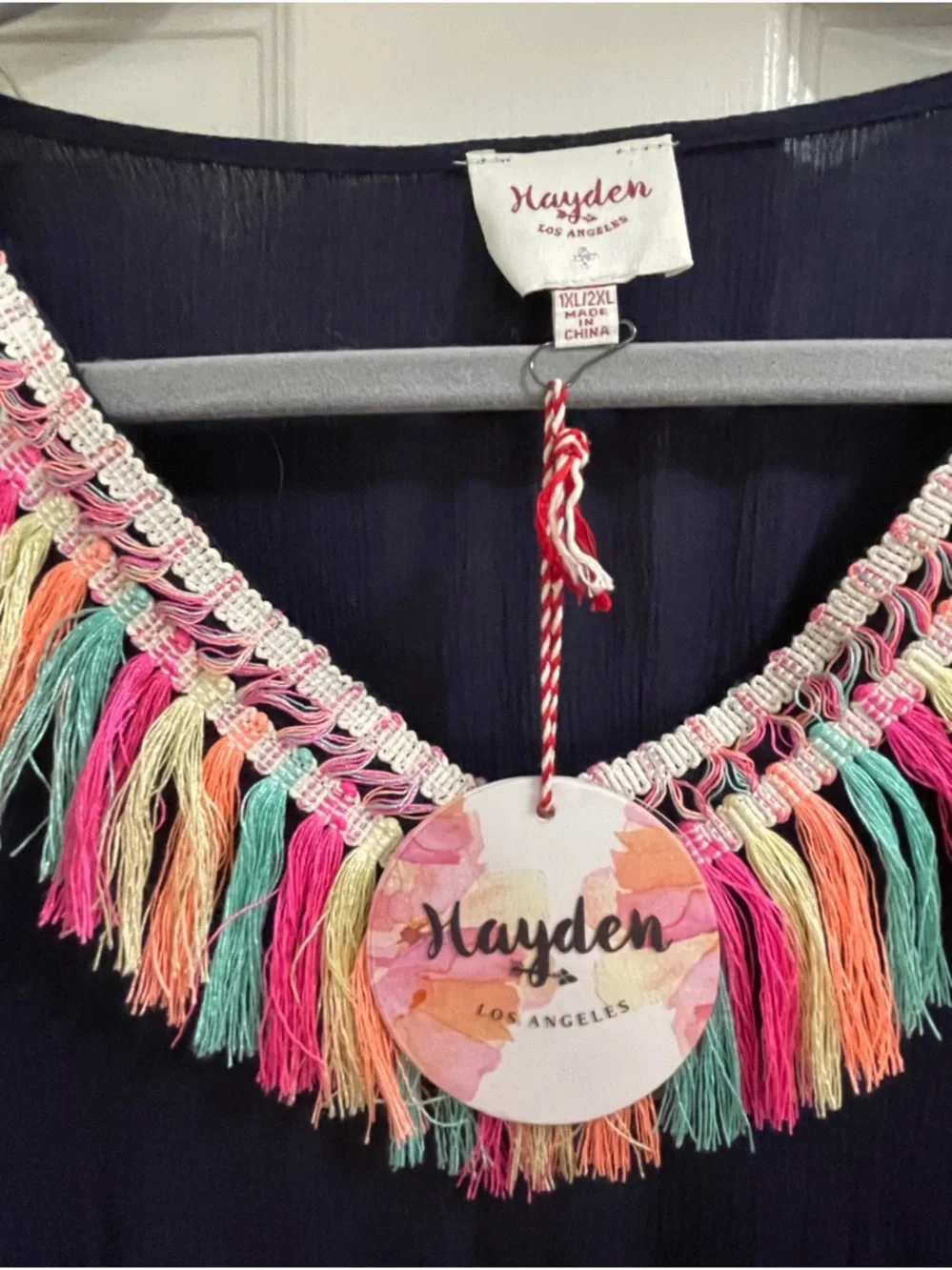 NWT Hayden Los Angeles Navy Tassel Boho Beach Cover-up Festival Poncho 1X/2X